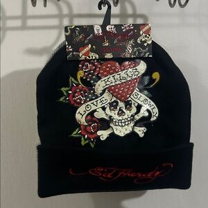 2-Pack Ed Hardy Black Beanie with Skull and Heart Motif